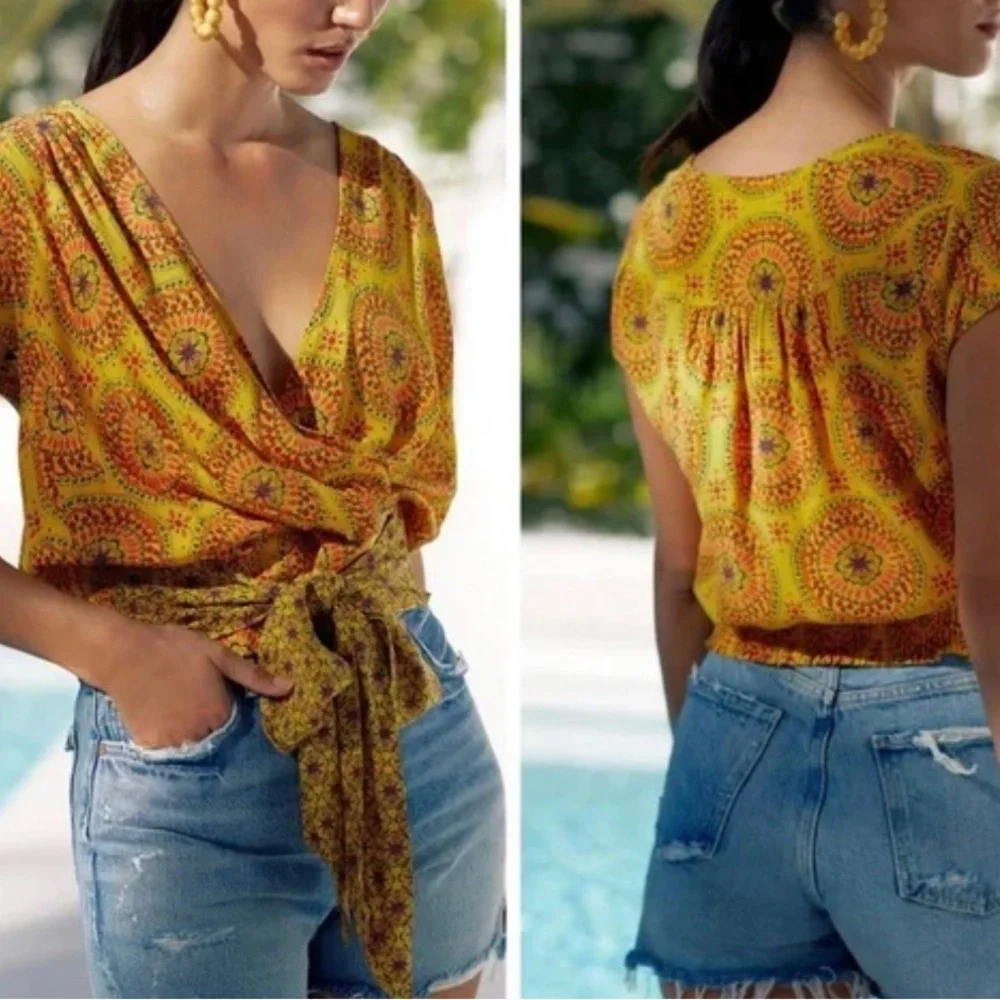 Maeve by Anthropologie Yellow Patterned Women's Top sizes small - Picture 9 of 9